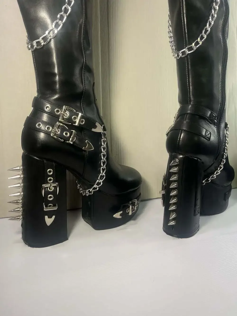 Lamoda Scream Platform Thigh High Boots with Chains and Studs